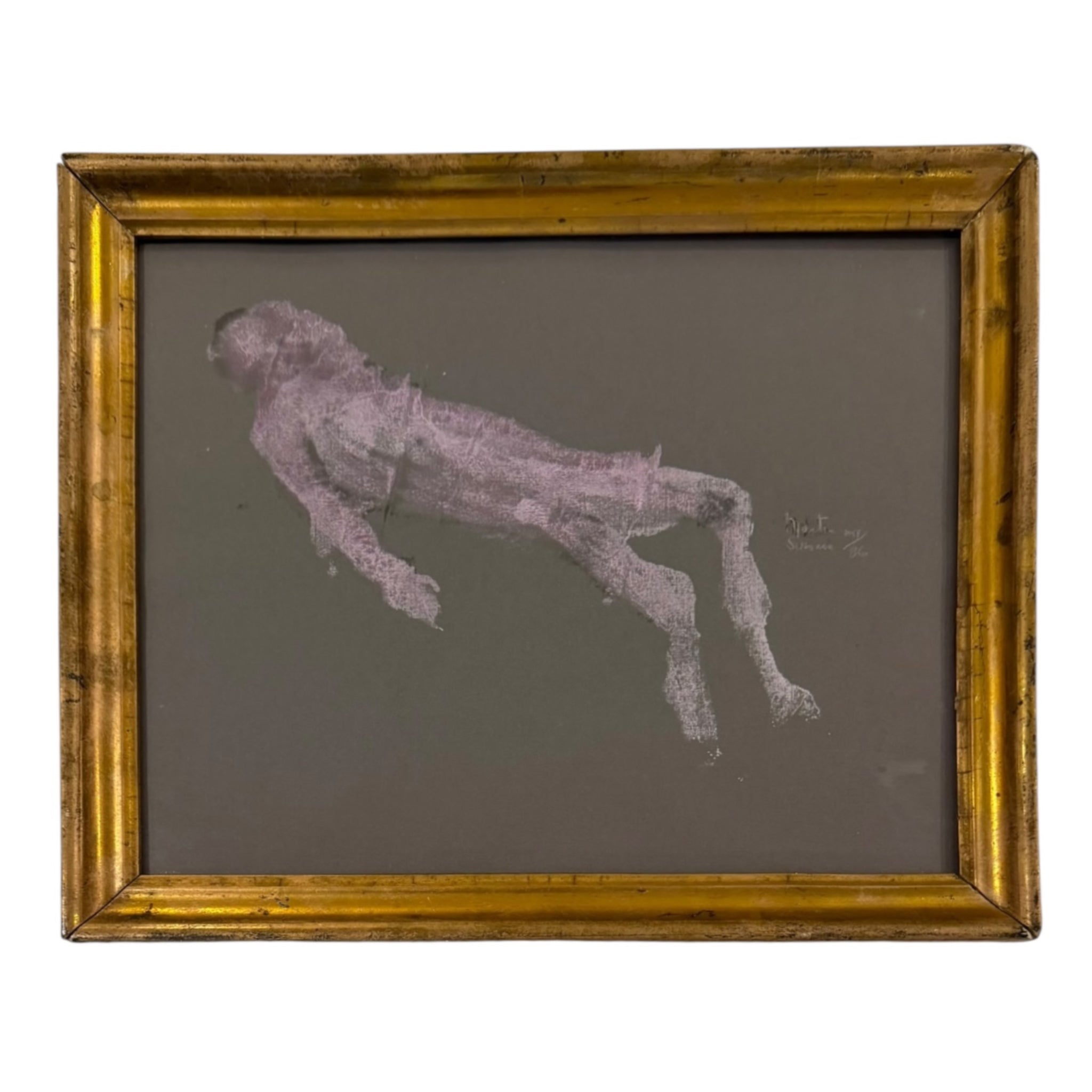 Monotype of Reclining Figure in Pink on Gray Ground in 19th Century Gilt Frame