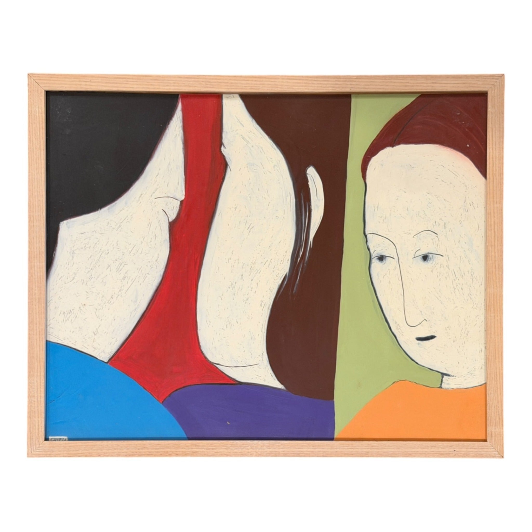 Vintage Painting Three Perspectives of a Portrait in Original Wood Frame