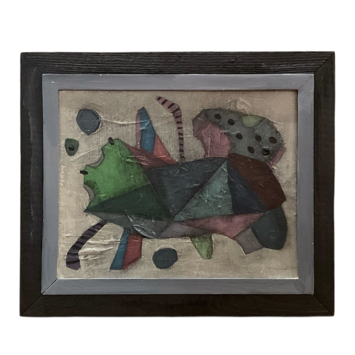 Abstract Painting with Biomorphic Shapes in Vintage Frame