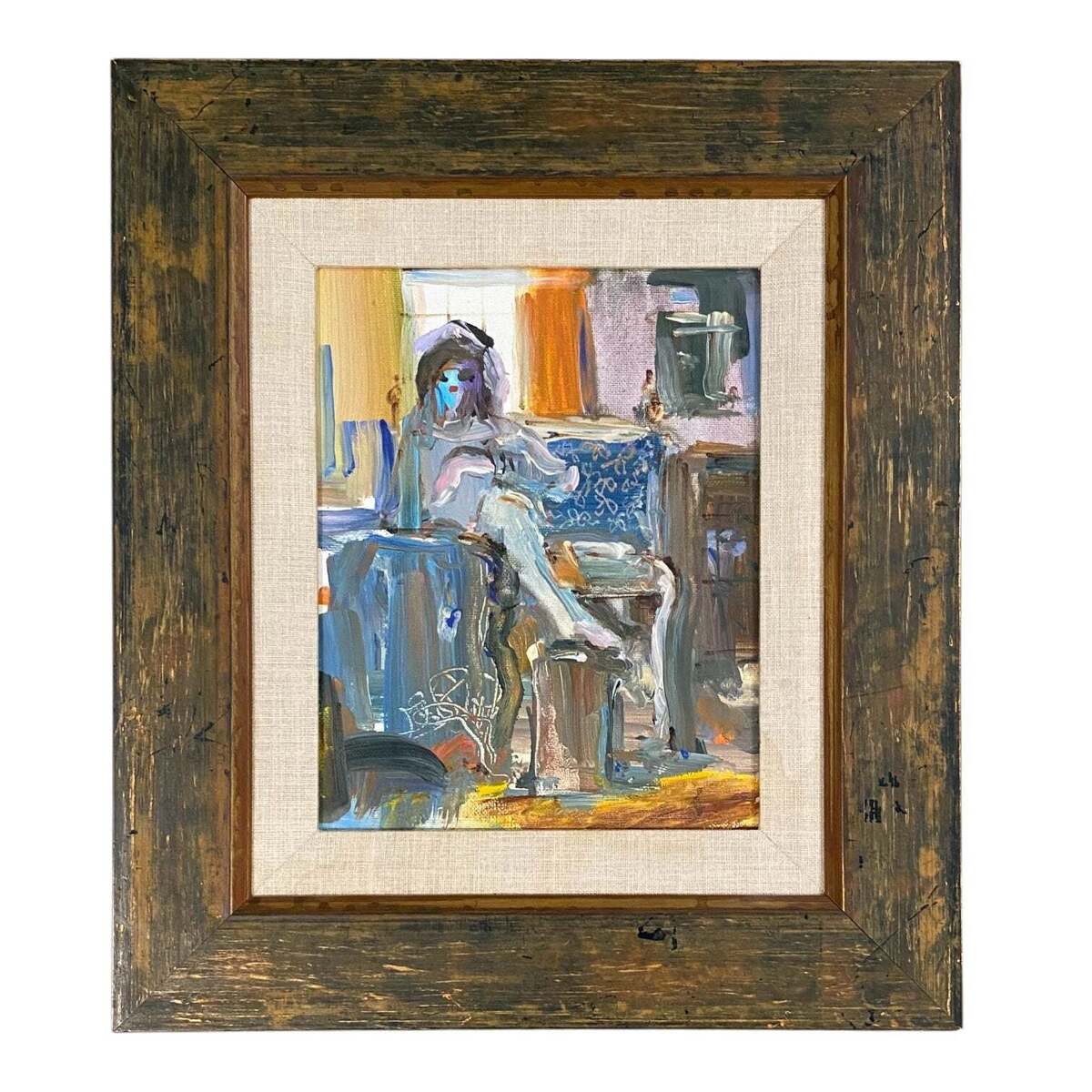 Oil on Panel of Figure in Interior