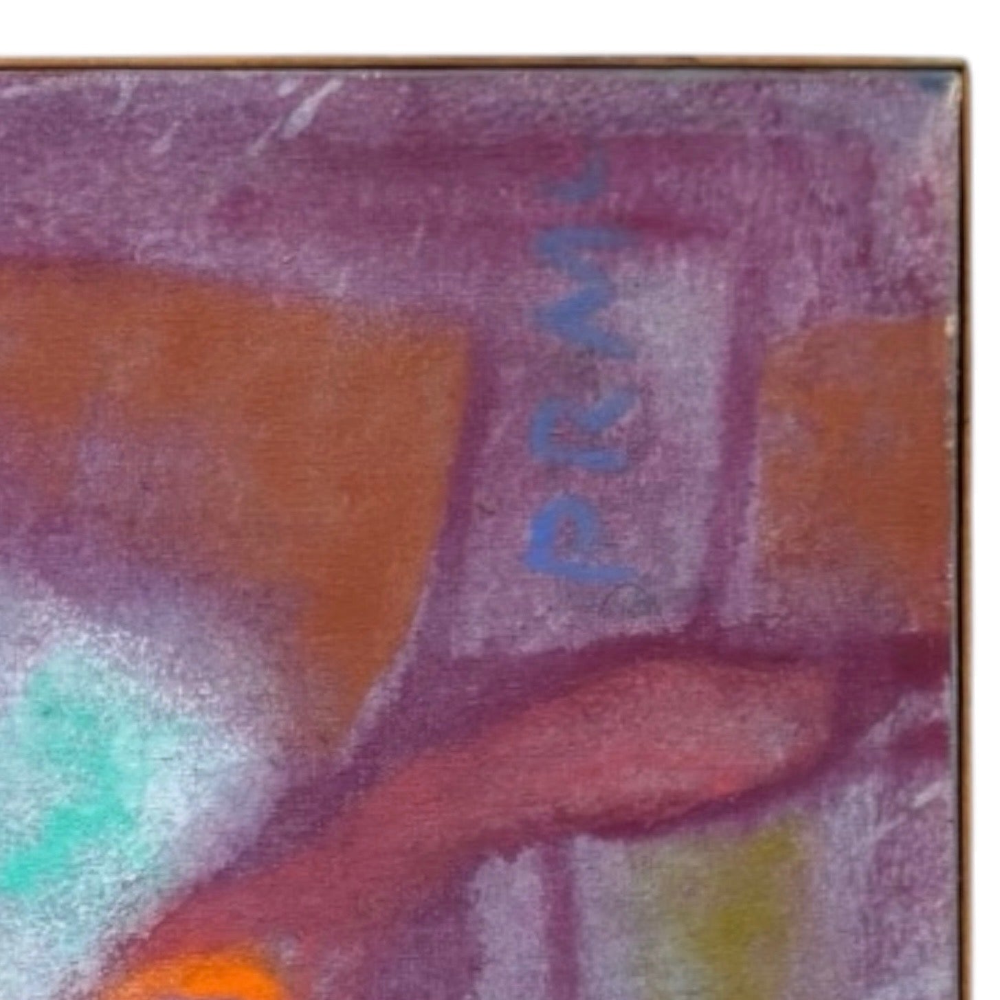 Saturated Textural Abstract Painting in Original Artist-Made Lathe Frame