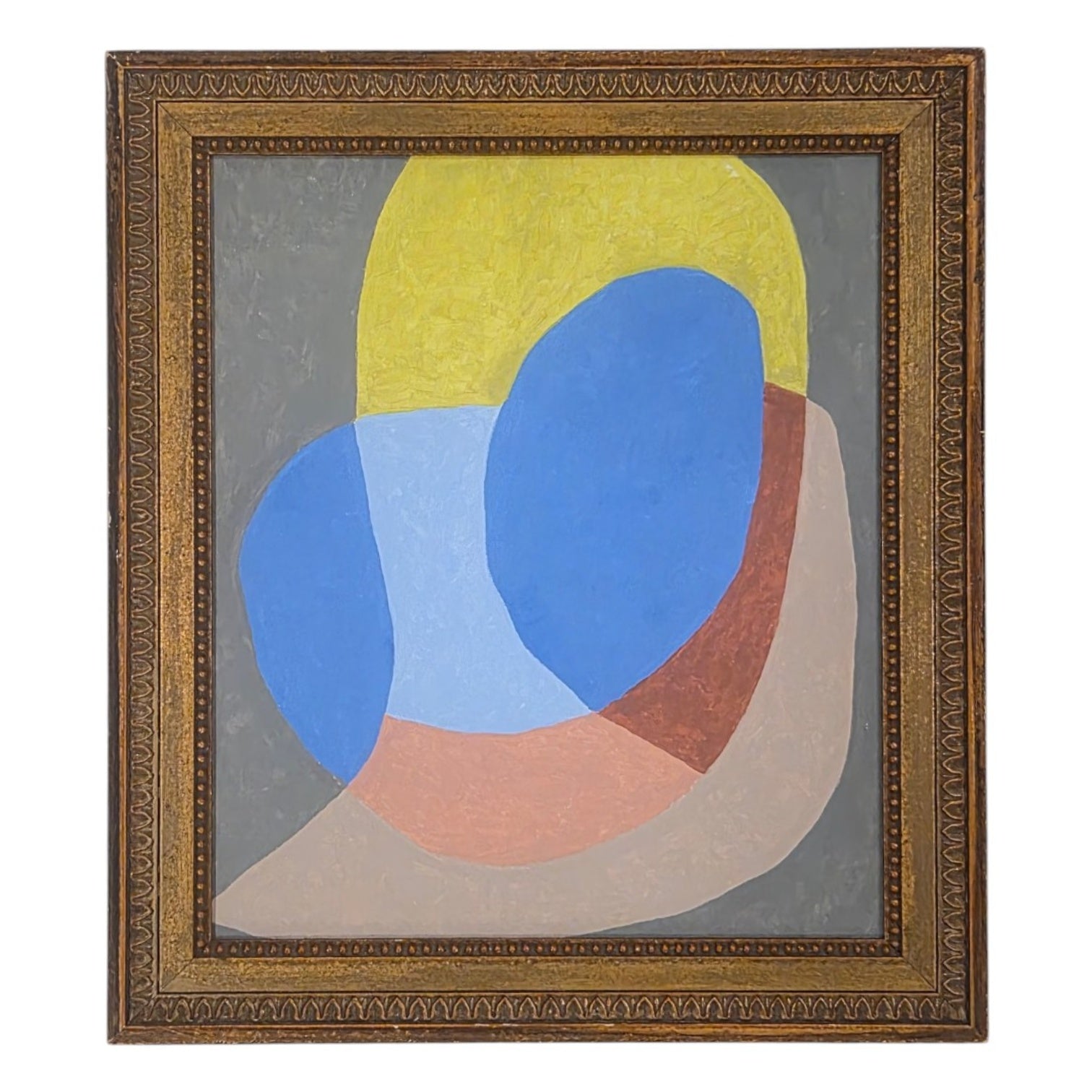 1950s Graphic Composition Oil Painting in a Vintage Frame