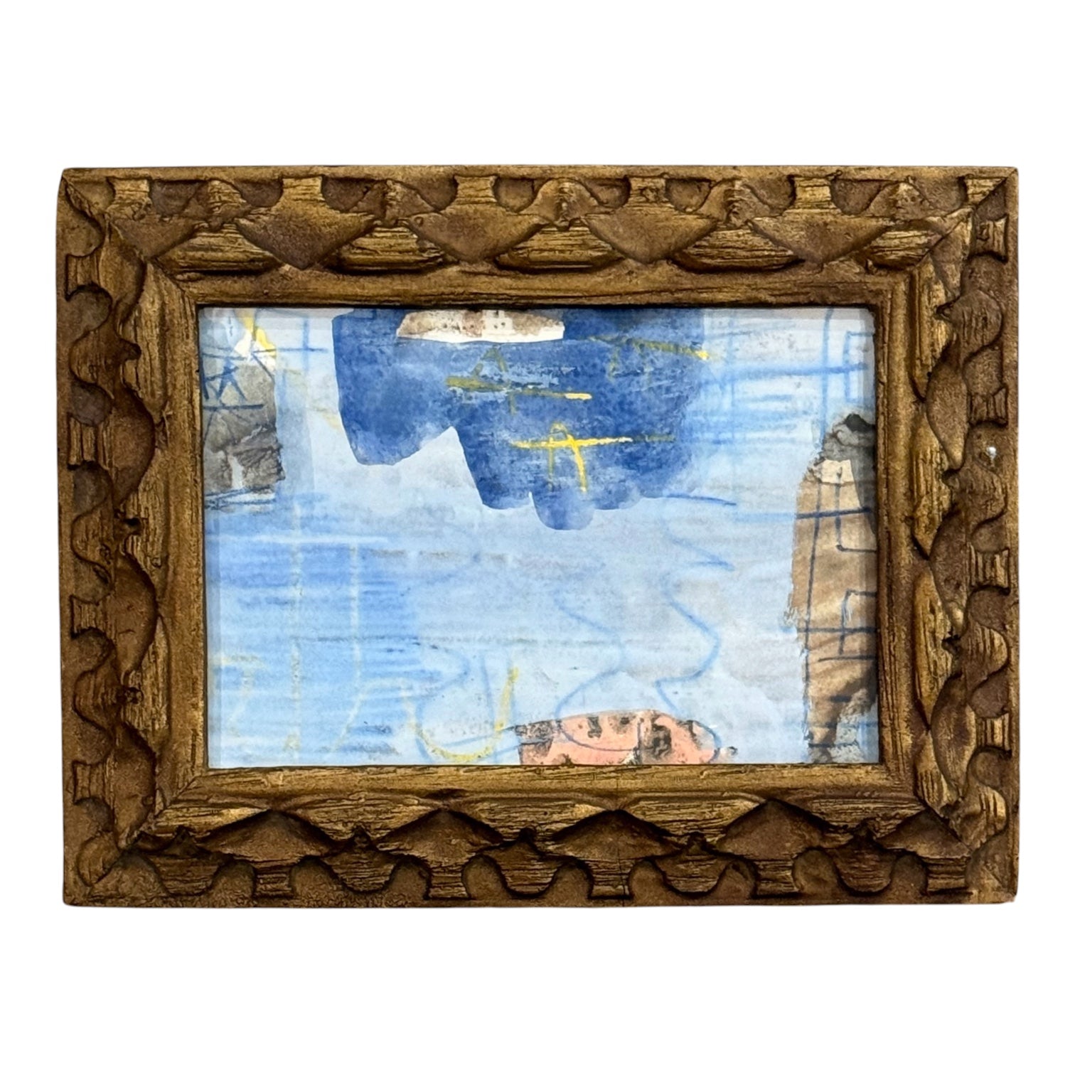 Layered Abstract Painting. In Antique Carved Frame