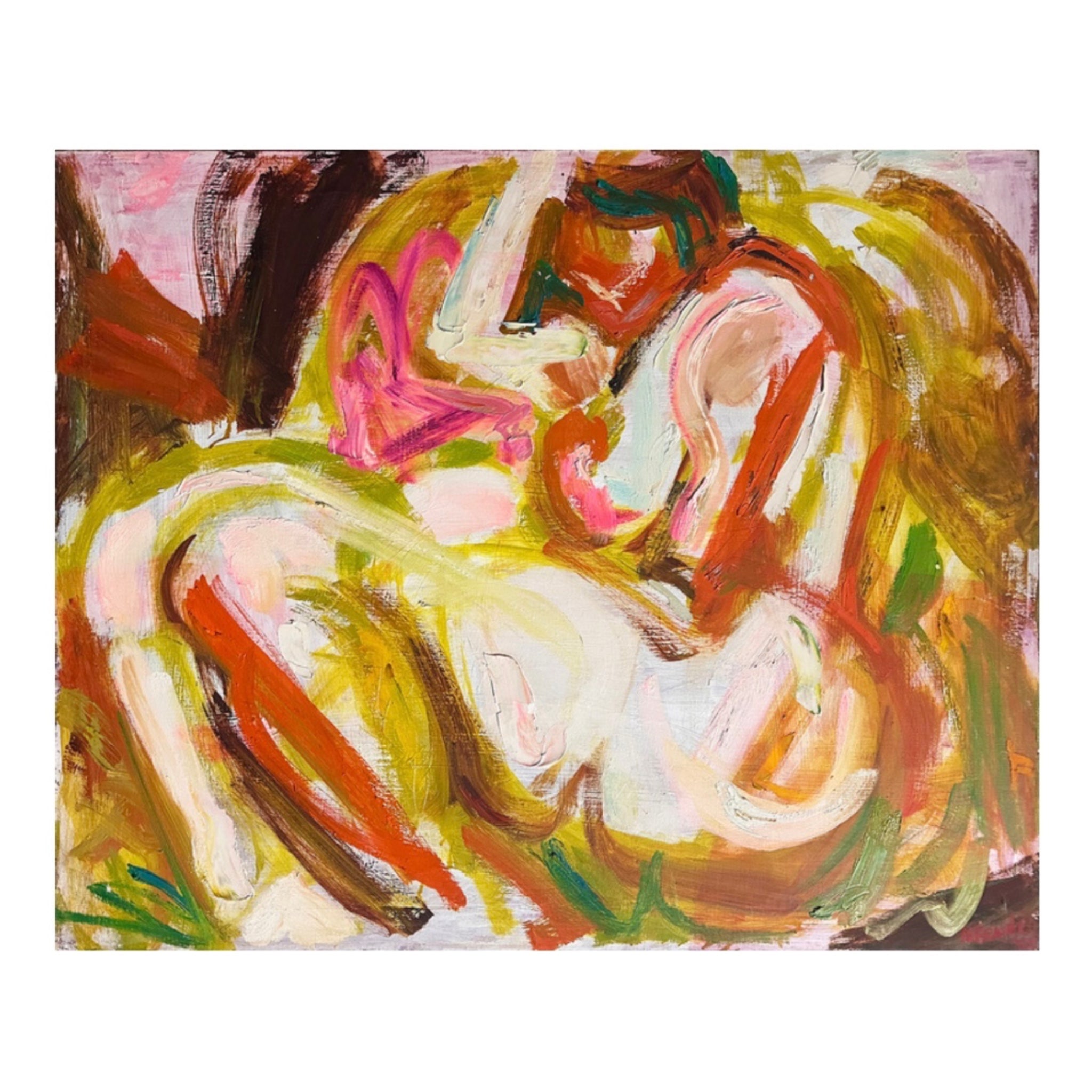 Gestural Impasto Oil Painting of Reclining  Figure in Pinks and Ochre