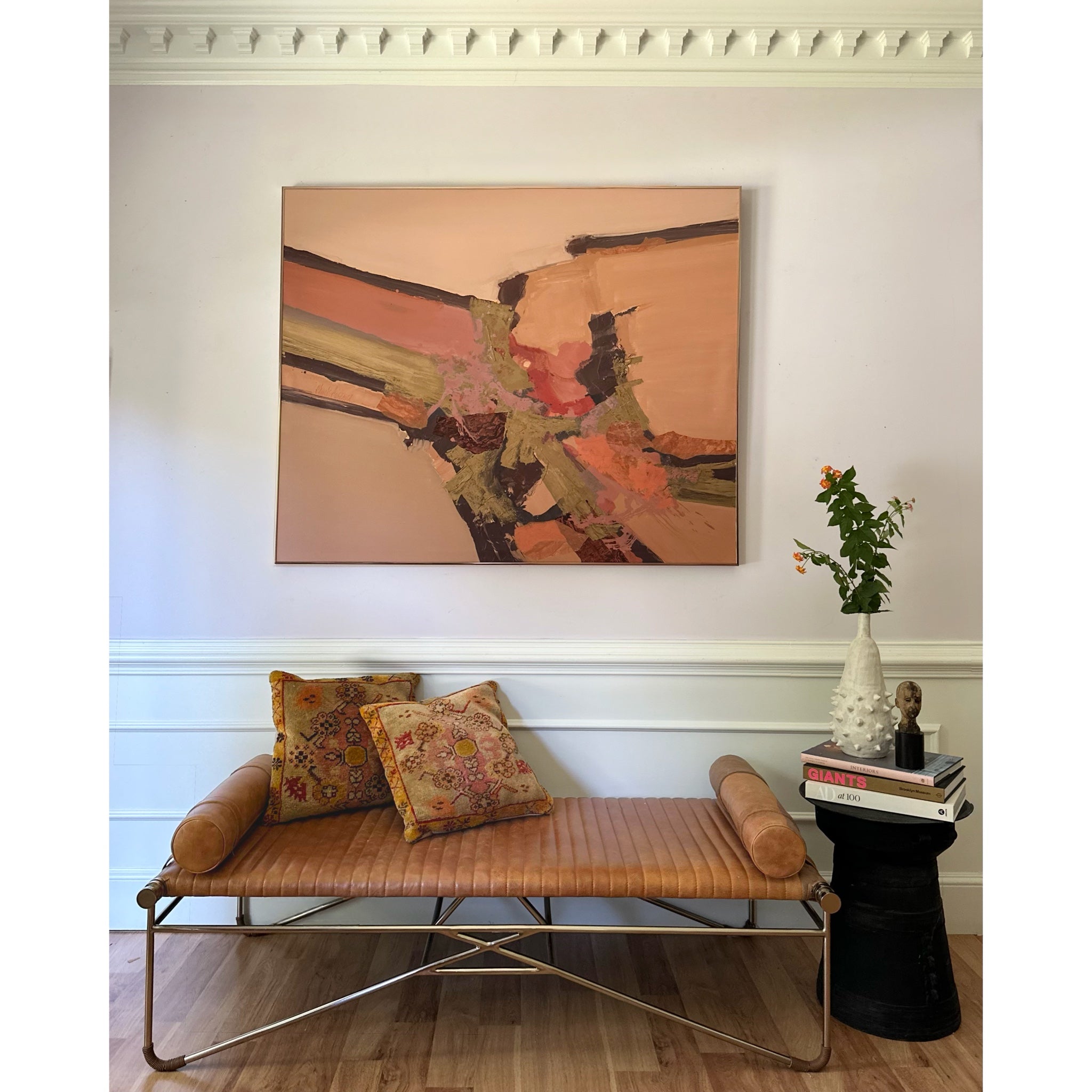 Abstract Expressionist Painting in Pinks in Original Vintage Frame