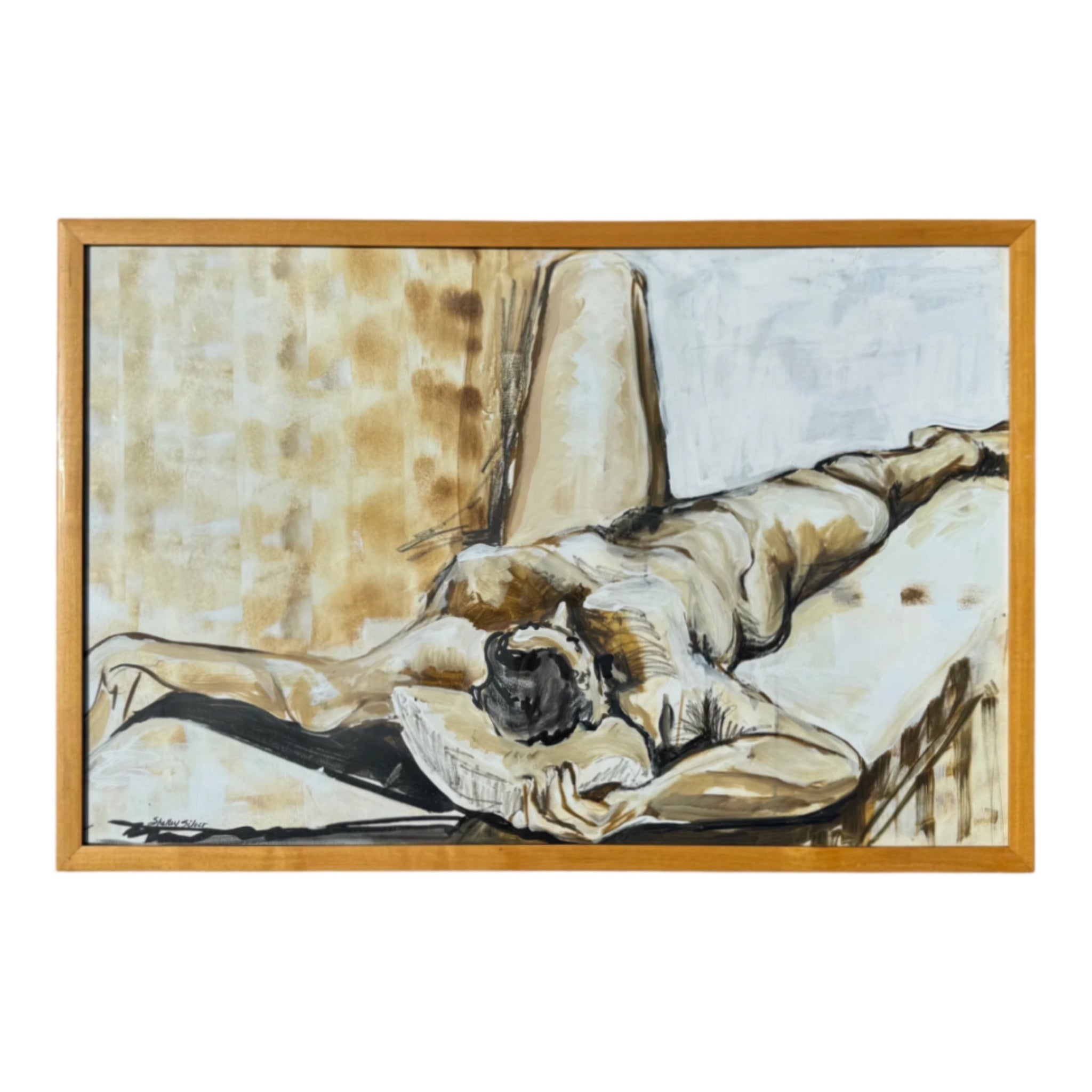 Vintage Oversized Painting of a Reclining Male Nude in Original Custom Wood Frame
