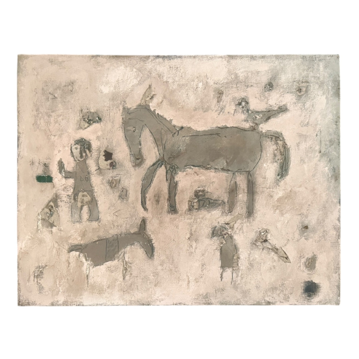 Layered Oil Painting of Figure with Animals, Entitled “Ancient Life”