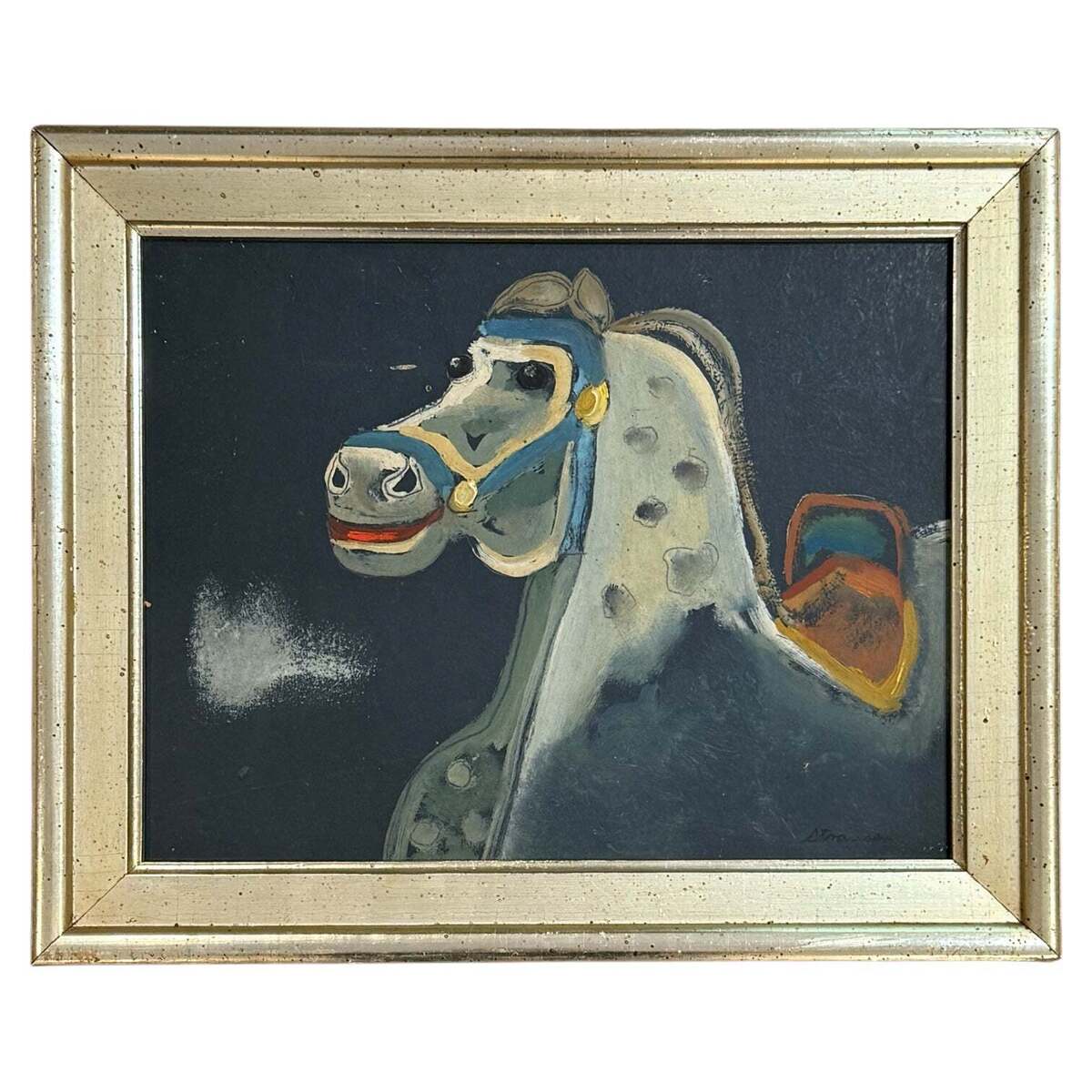Mid-20th Century Oil Painting of Dappled Horse in Original Frame