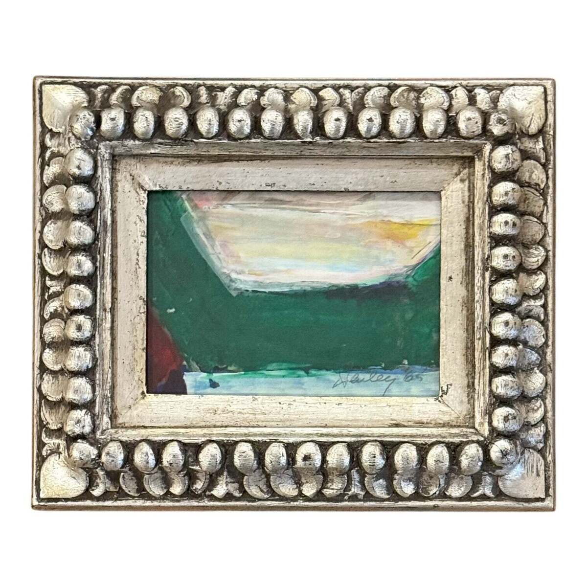 Oil Abstract in Green in Heavy Vintage Silver Frame