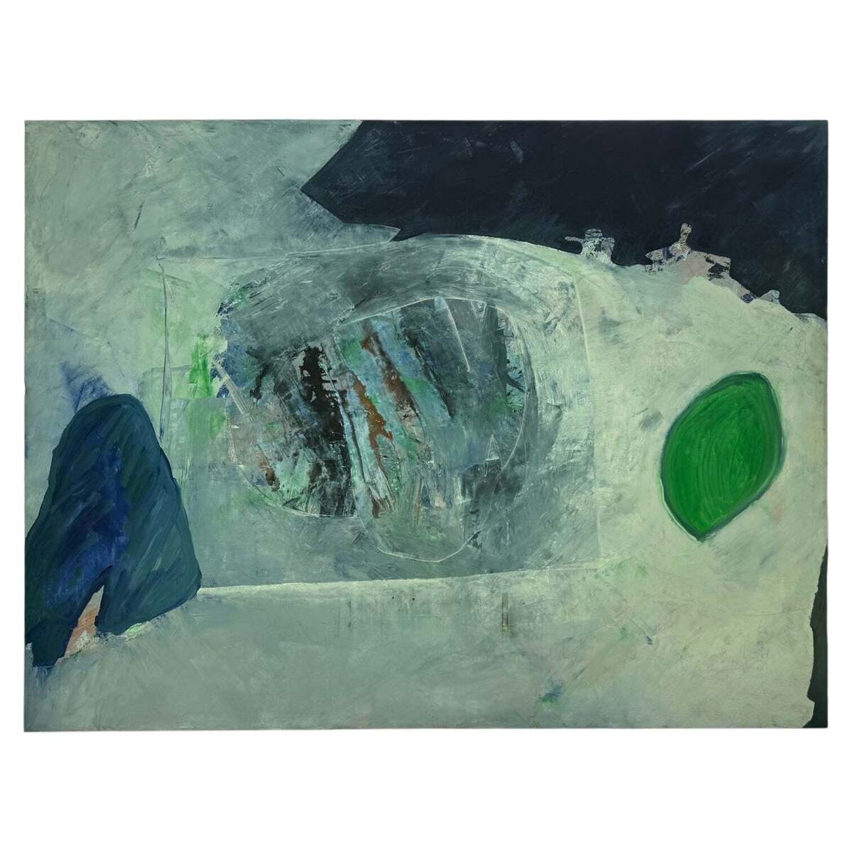 Monumental Minimalist Abstract Painting in Green and Black