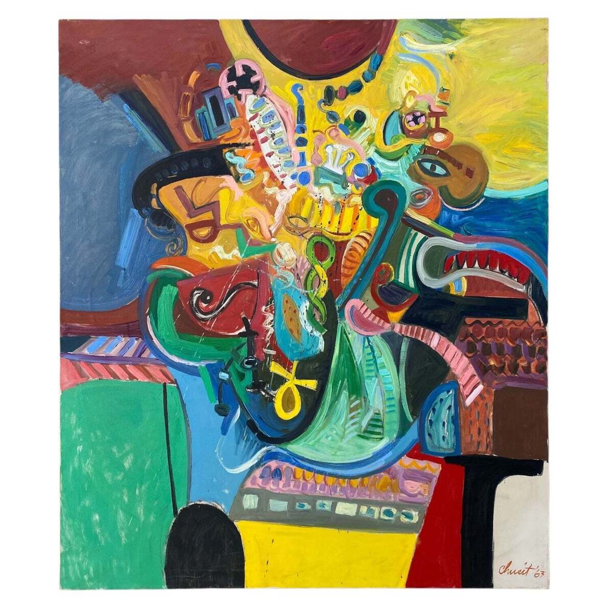 Abstract Oil Painting Vibrant Coloration with Objects