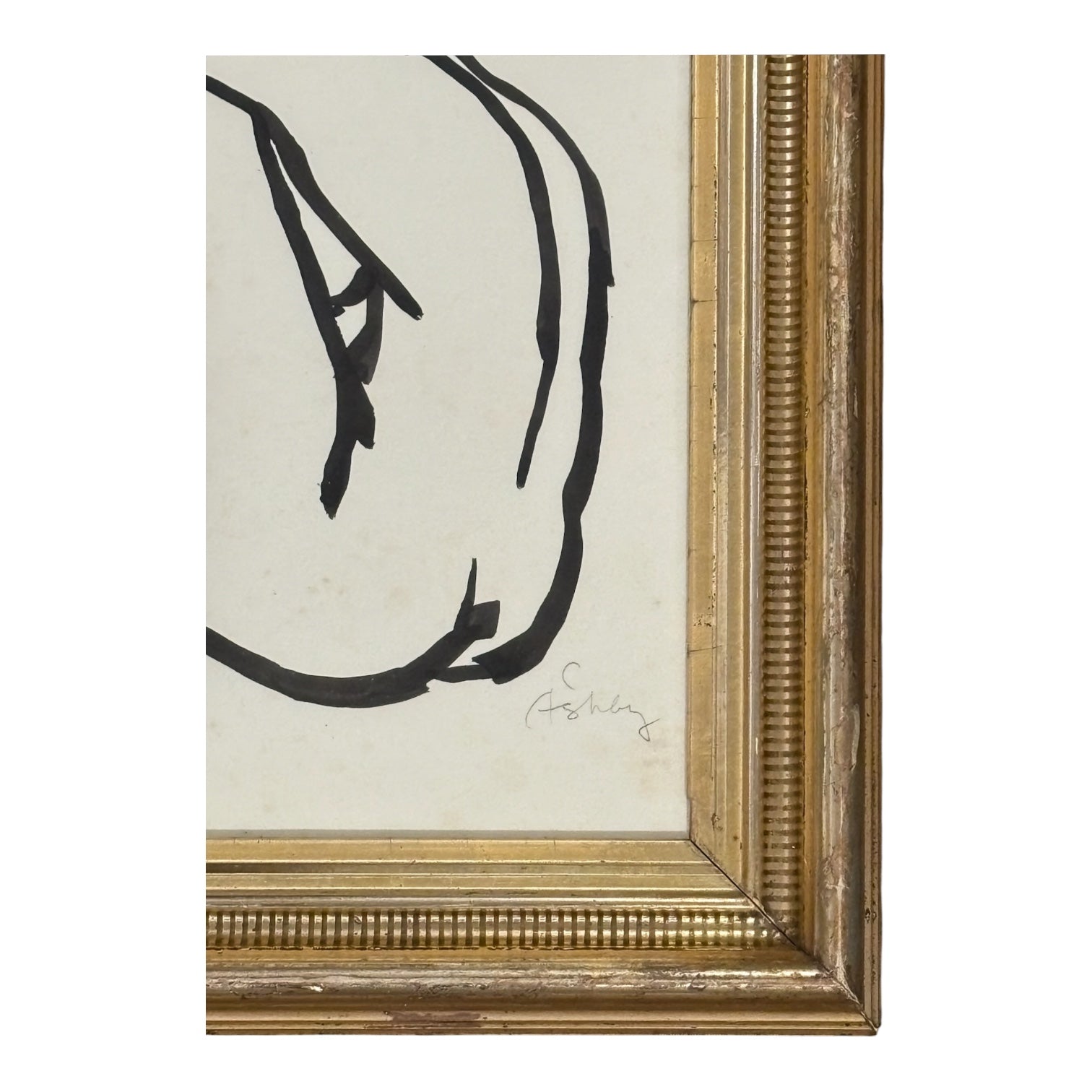 Black & White Figurative Nude in 19th Century Stenciled  Gilt Frame