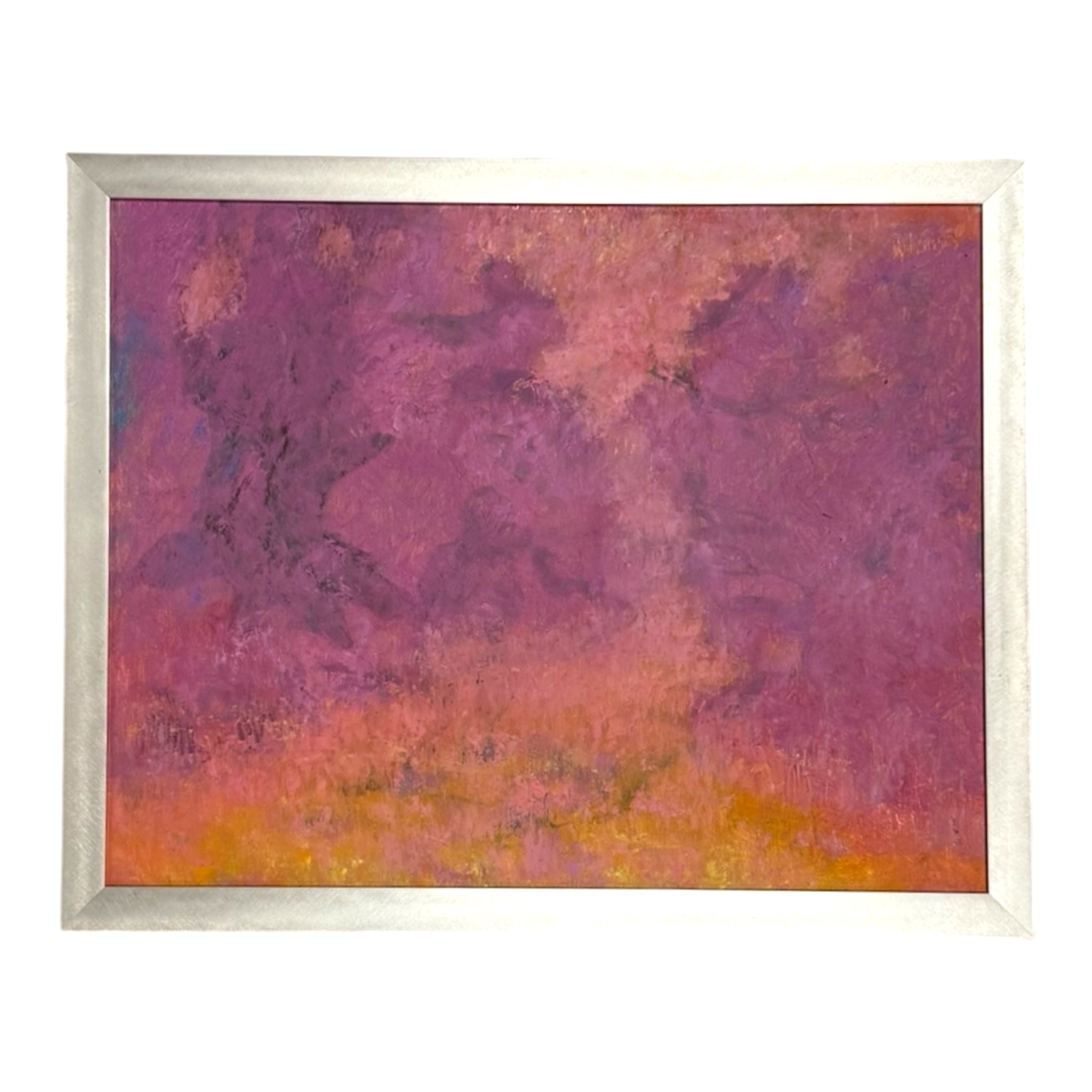 Saturated Dreamlike Colorfield Painting in Original Vintage Metal Frame