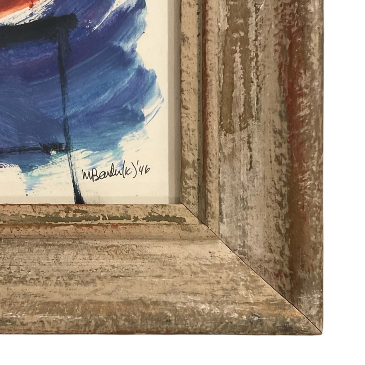 1946 Watercolor of Seated Nude in Vintage Wood Frame