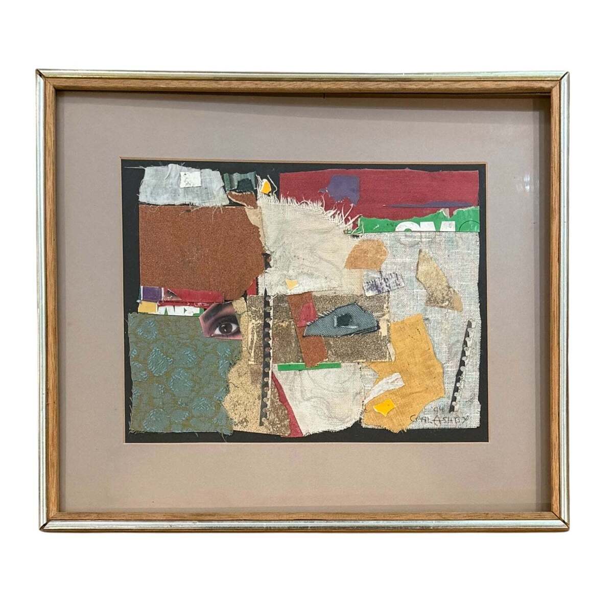 1994 Mixed Media Collage with Fabric and Ephemera in Original Frame