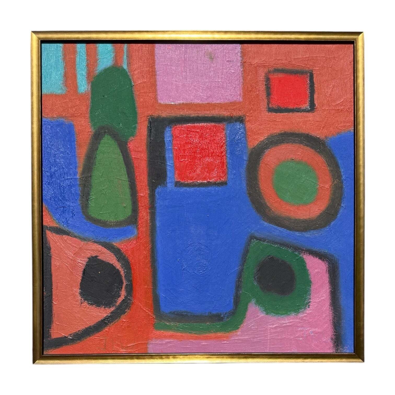 Vibrant Abstract Oil Landscape in Custom Gold-Tone Frame