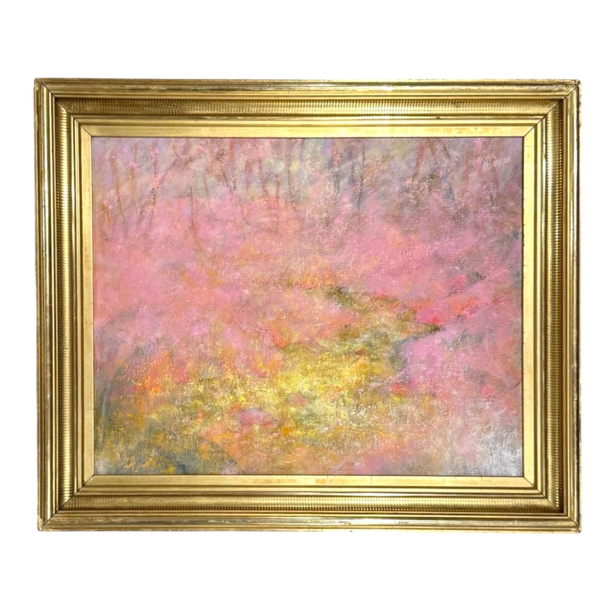 Ethereal Abstracted Landscape Oil Painting in 19th Century Stencil Gilt Frame