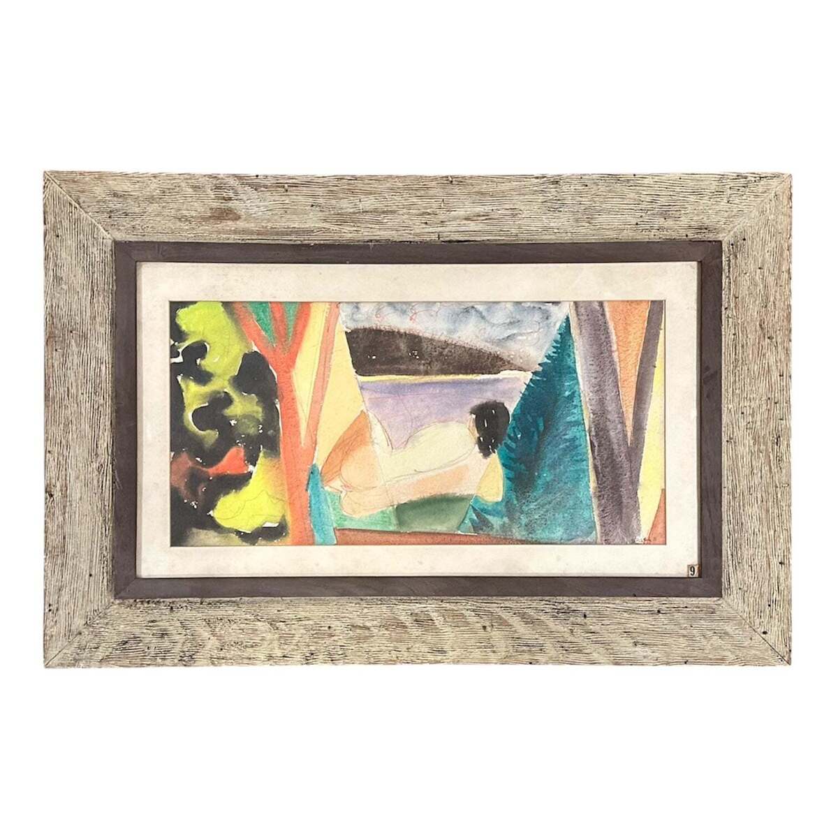 1952 Reclining Figure in Cubist Landscape Presented in Original Frame
