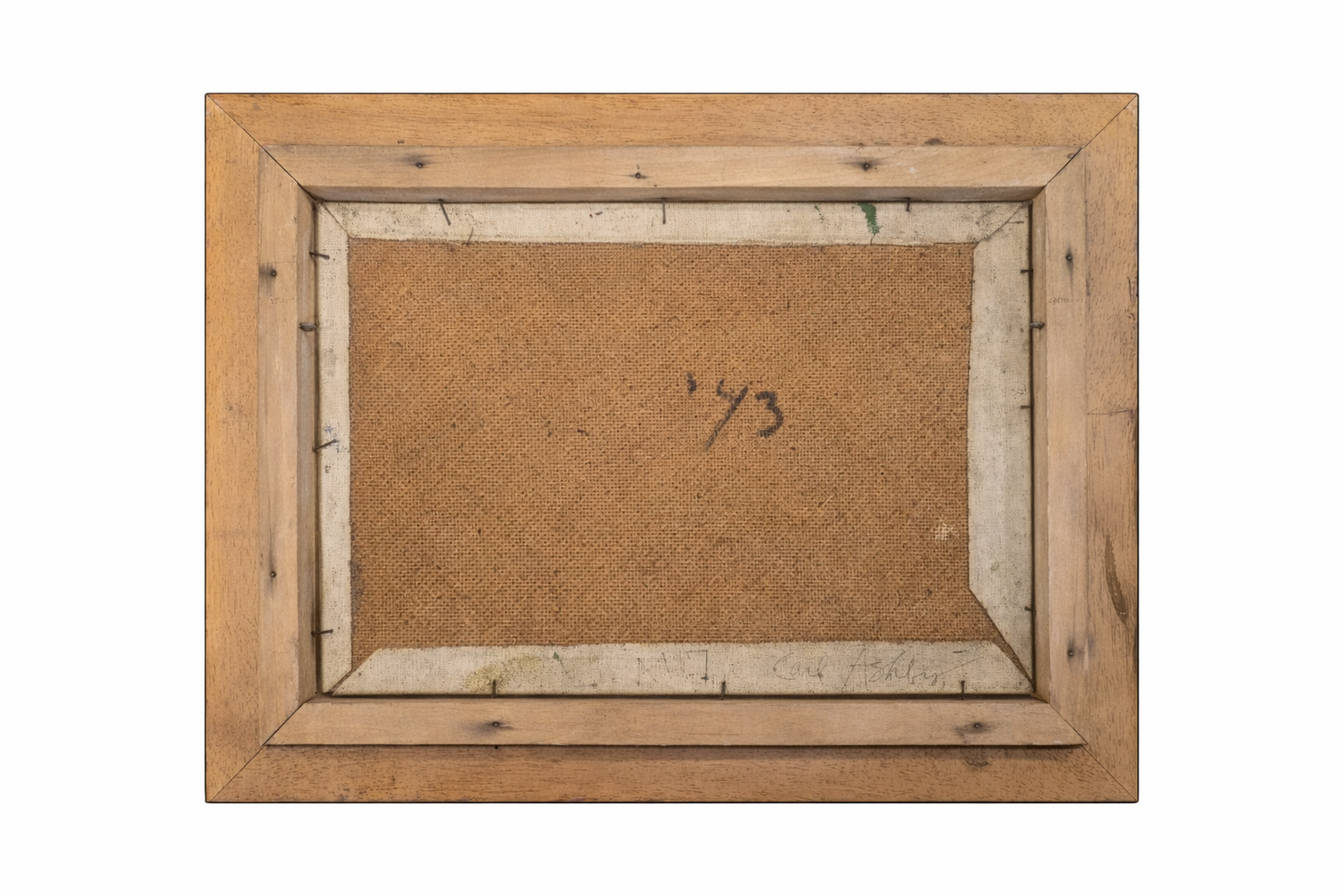 Important Carl Ashby Early Landscape Painting with Houses in Antique Frame