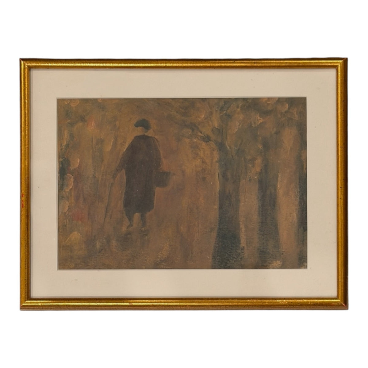 Vintage Painting Monochromatic Silhouette in Landscape/Original Frame