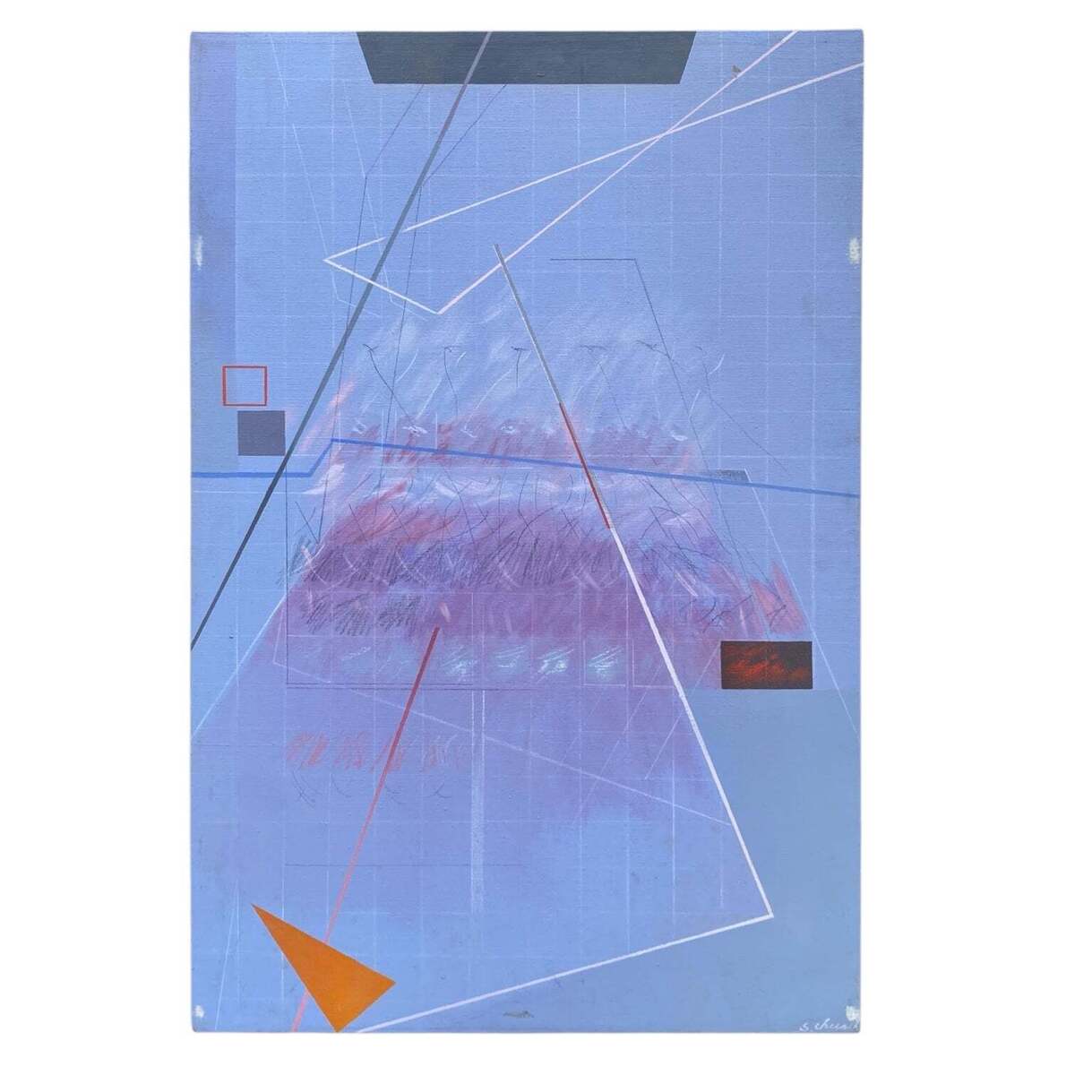 Abstract Geometric Painting with Gestural Mark-Making