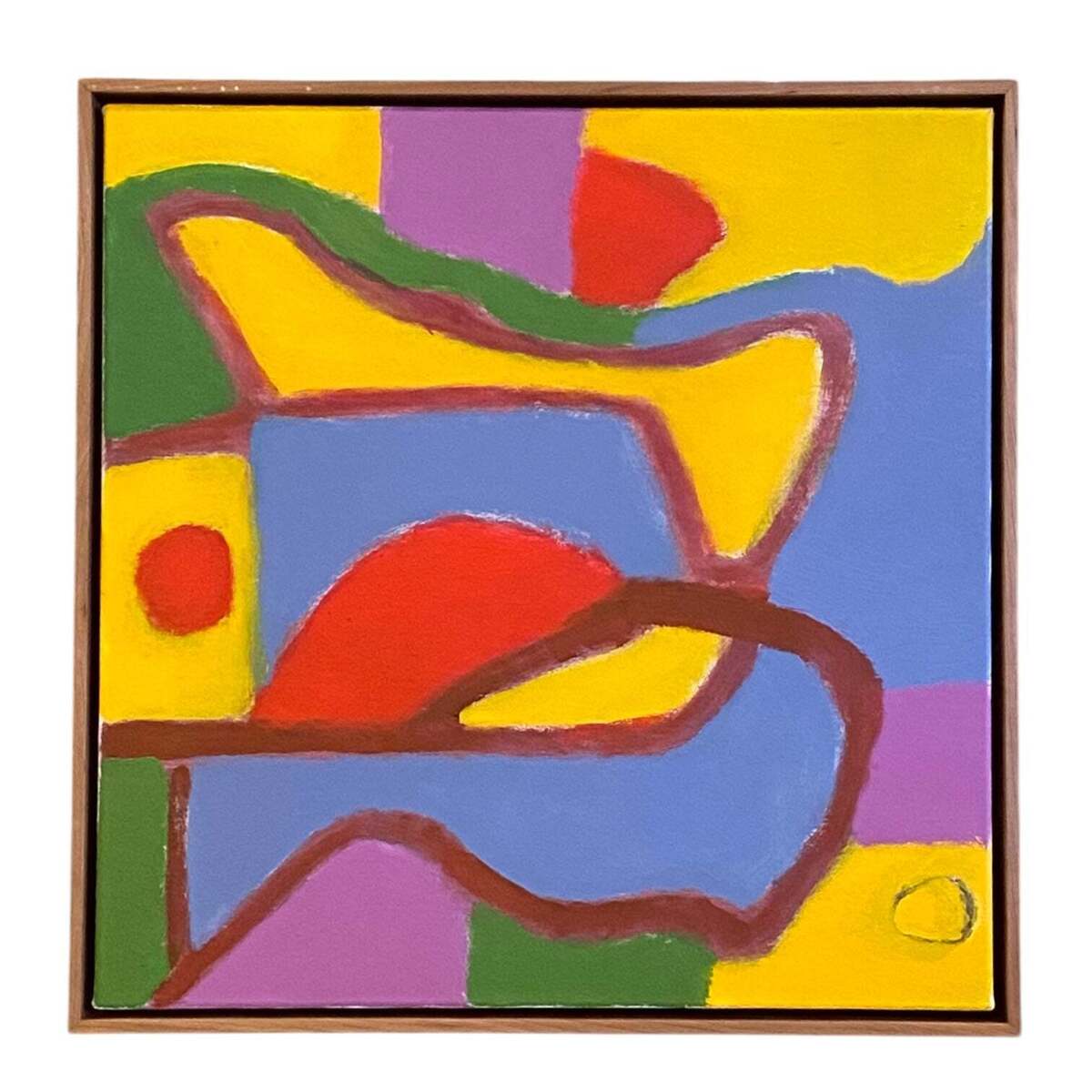 Boldly Colorful Abstract Oil Painting in  Custom Wood Frame