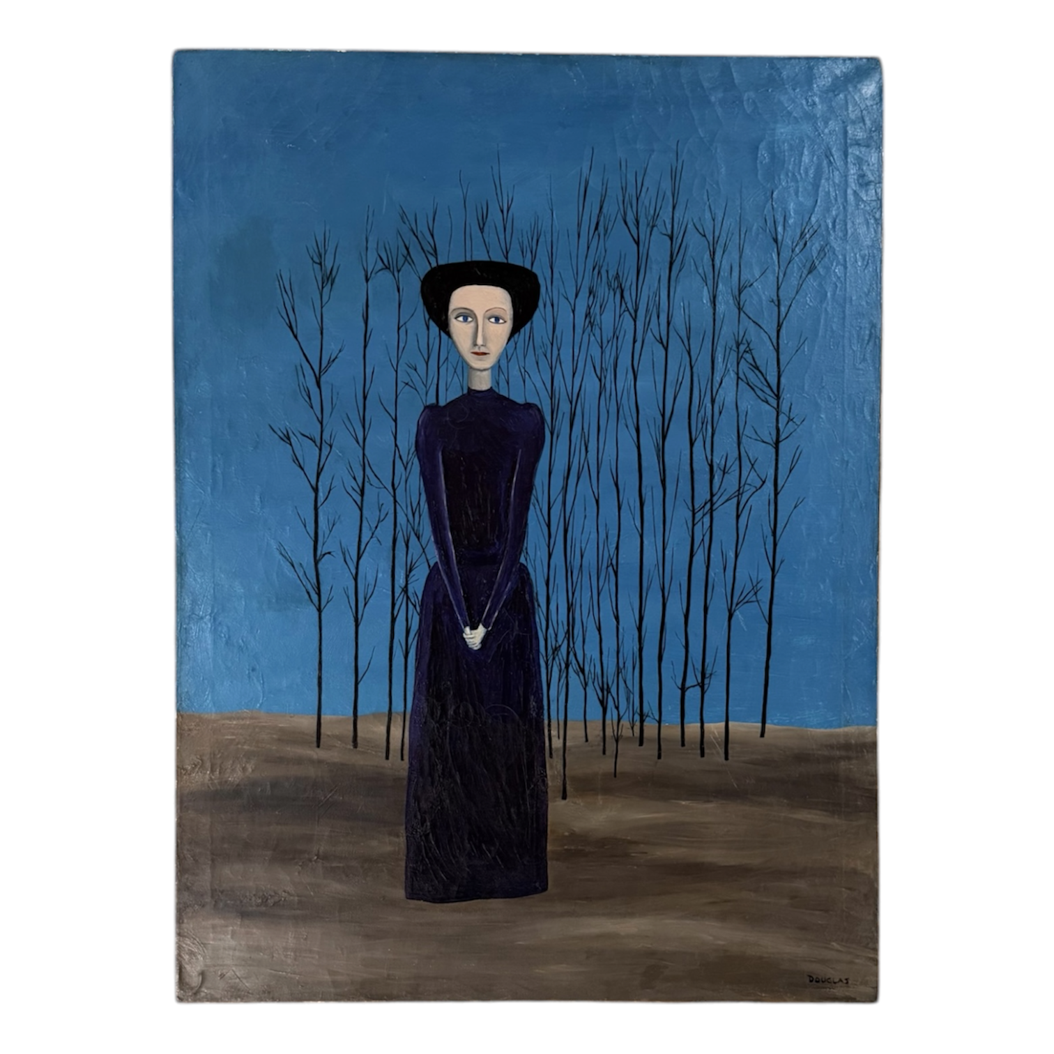 Oil Painting of a Standing Woman in the Style of Gertrude Abercrombie