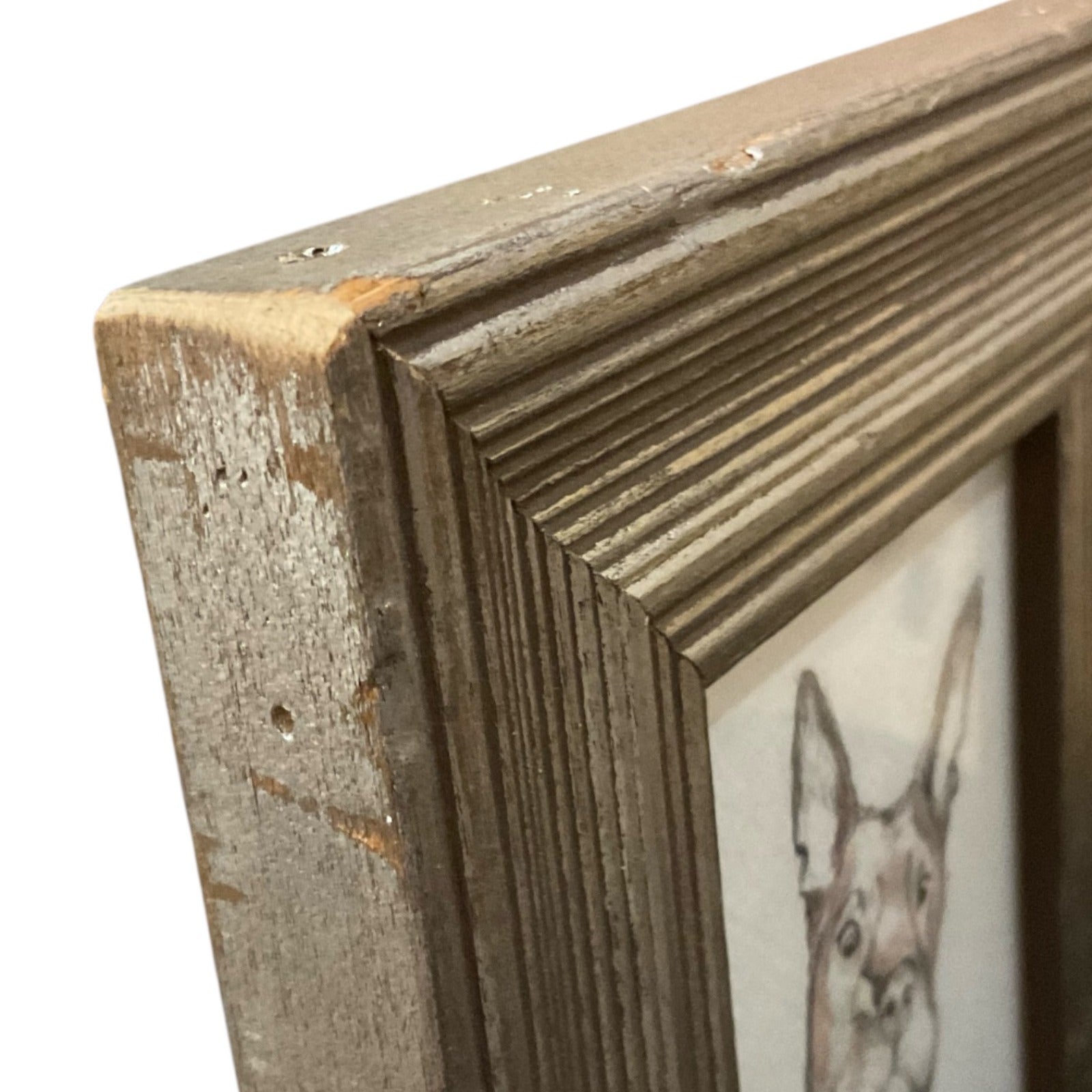 Watercolor Portrait of Mischievous Dog in Vintage Custom Silver Frame