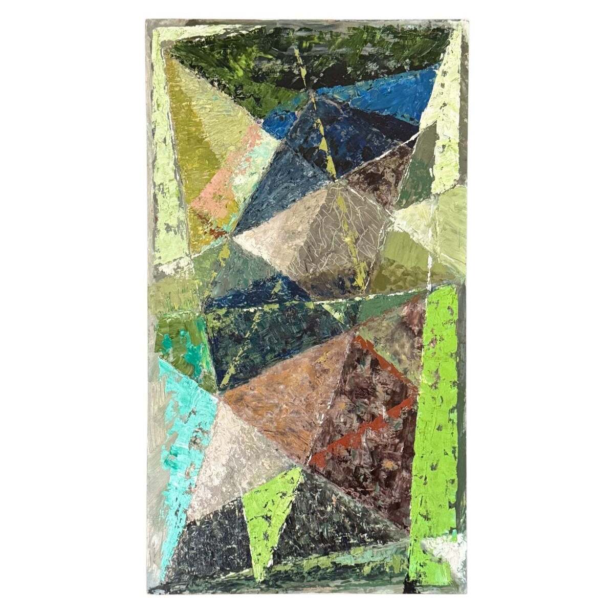 Brightly Colorful Geometric Painting with Heavy Impasto