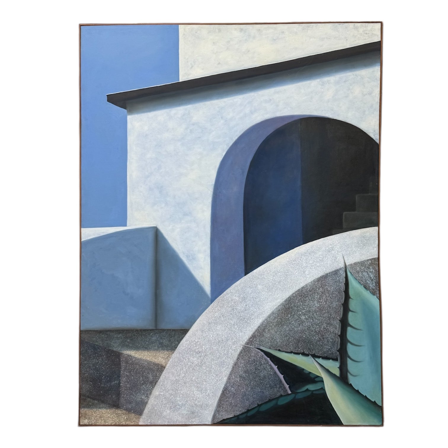 Large Minimalist Architectural Painting with Aloe Plant