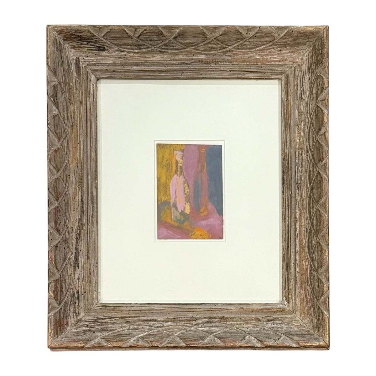 Abstract Still Life Painting  in Hand Carved Vintage Wood Frame