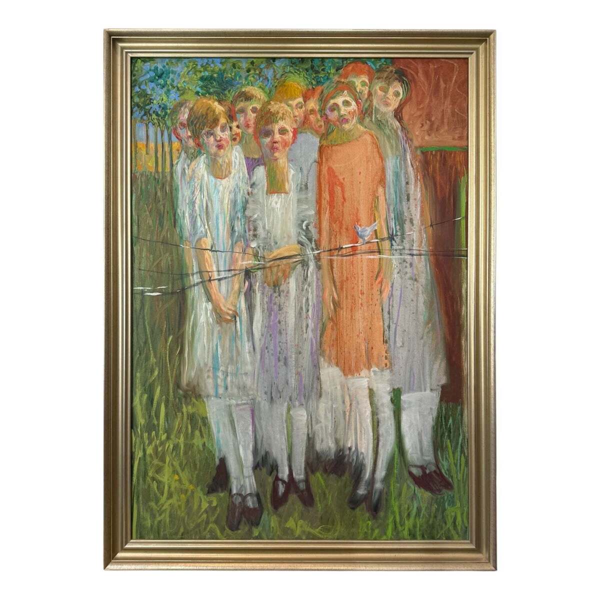 Painterly Figurative Oil Entitled "Sisters" in Original Custom  Frame