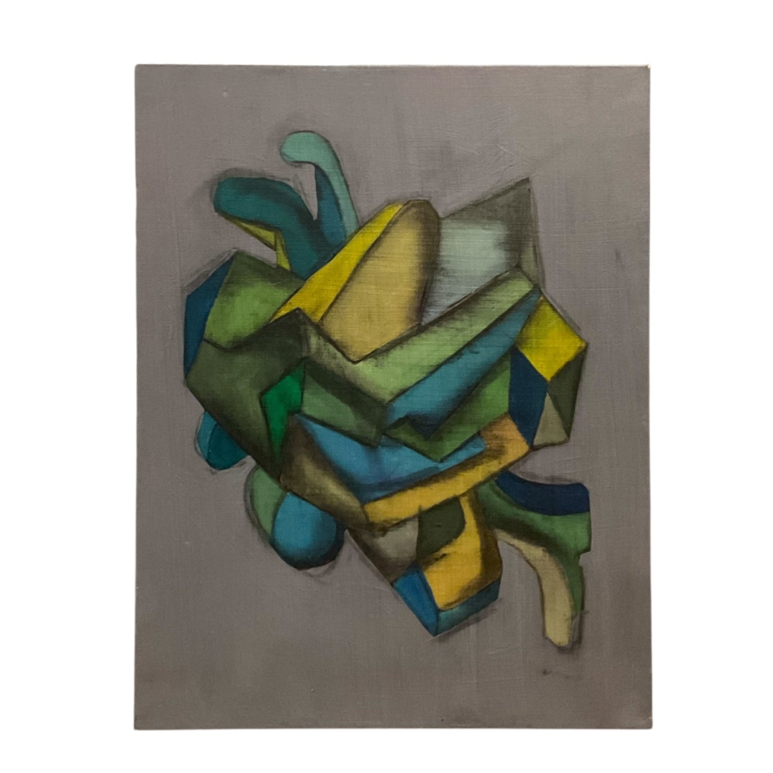 "Circles" Abstract Painting of Colorful Faceted Shapes Against Gray Ground