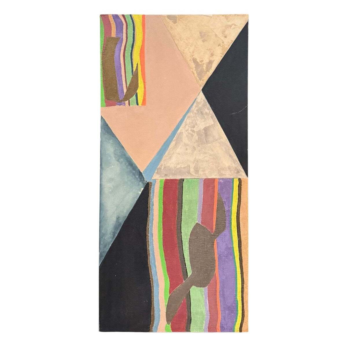 Abstract Oil on Canvas with Dark Geometric Shapes