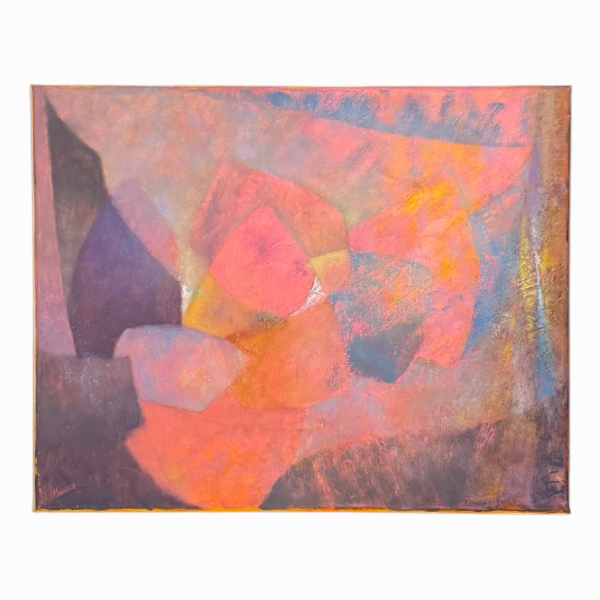 Abstract Oil Painting of Layered Fragmented Shapes