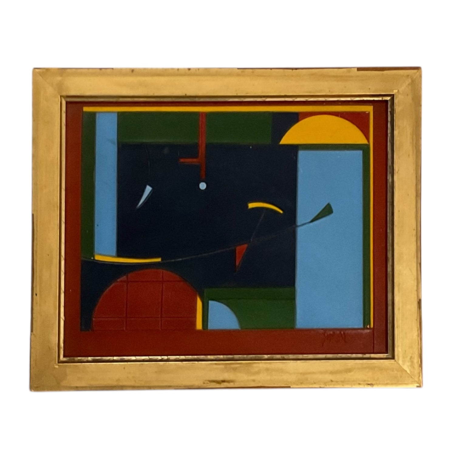 Vintage Leather Constructivist Influenced Abstraction in Antique Gilt Wood Frame