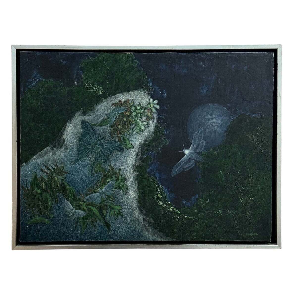 Oil Painting of Fantastical Evening Naturescape in Original Frame