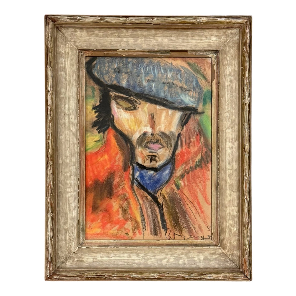 "Bonjour, Monsieur Gaugin 1889" Portrait Presented in Mid Century Carved Wood Frame