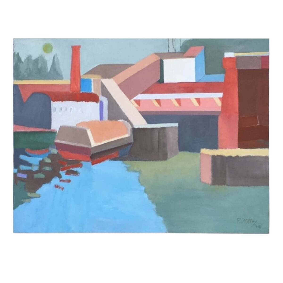 Early 1970s Cityscape with Factories and Water