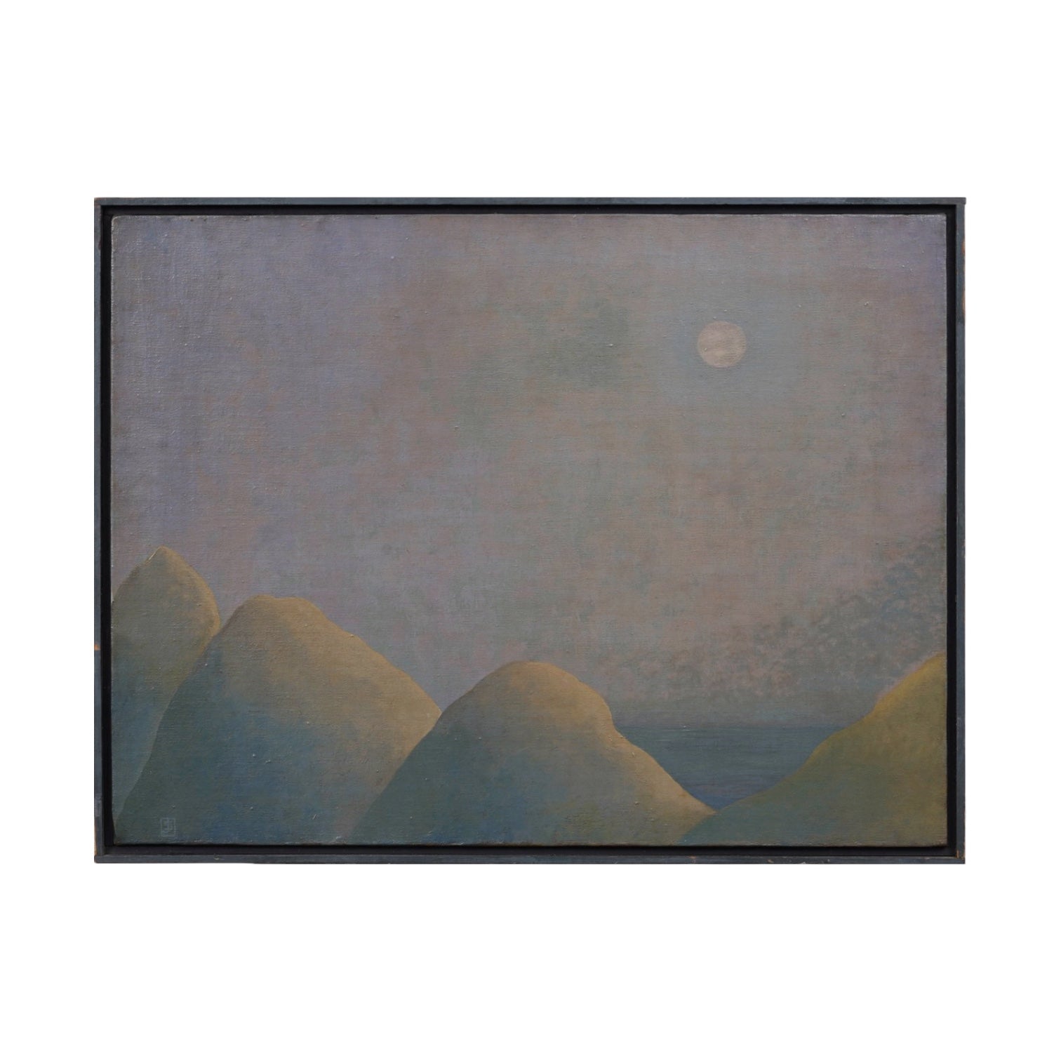 1962 Moody Monochromatic Tonalist Landscape in Moonlight