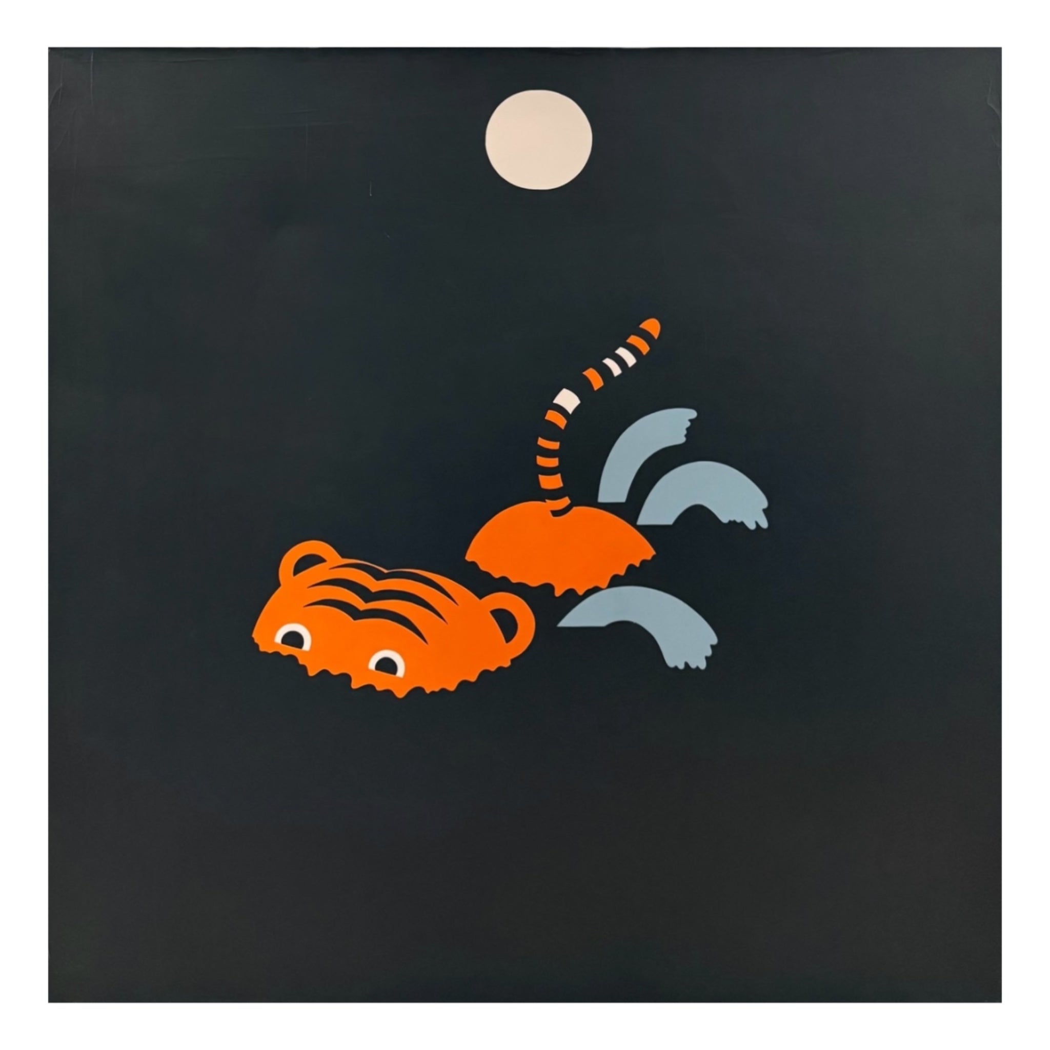 Graphic Painting of a Swimming Tiger Under the Moonlight