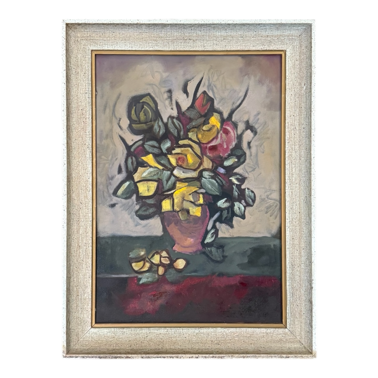 Modernist Cubist Floral Still Life in Original Vintage Frame
