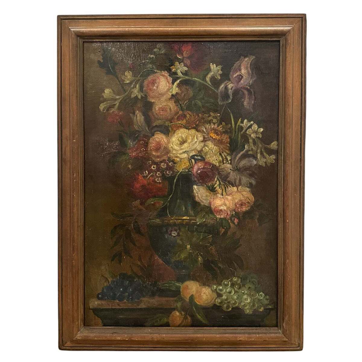 Botanical Still Life in Style of Dutch Master Paintings in Original Vintage Frame
