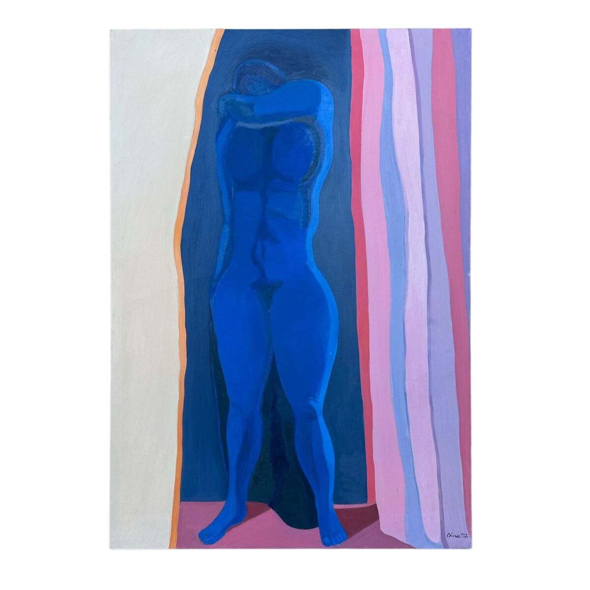 Oil Painting Figure in Blue with Stripes