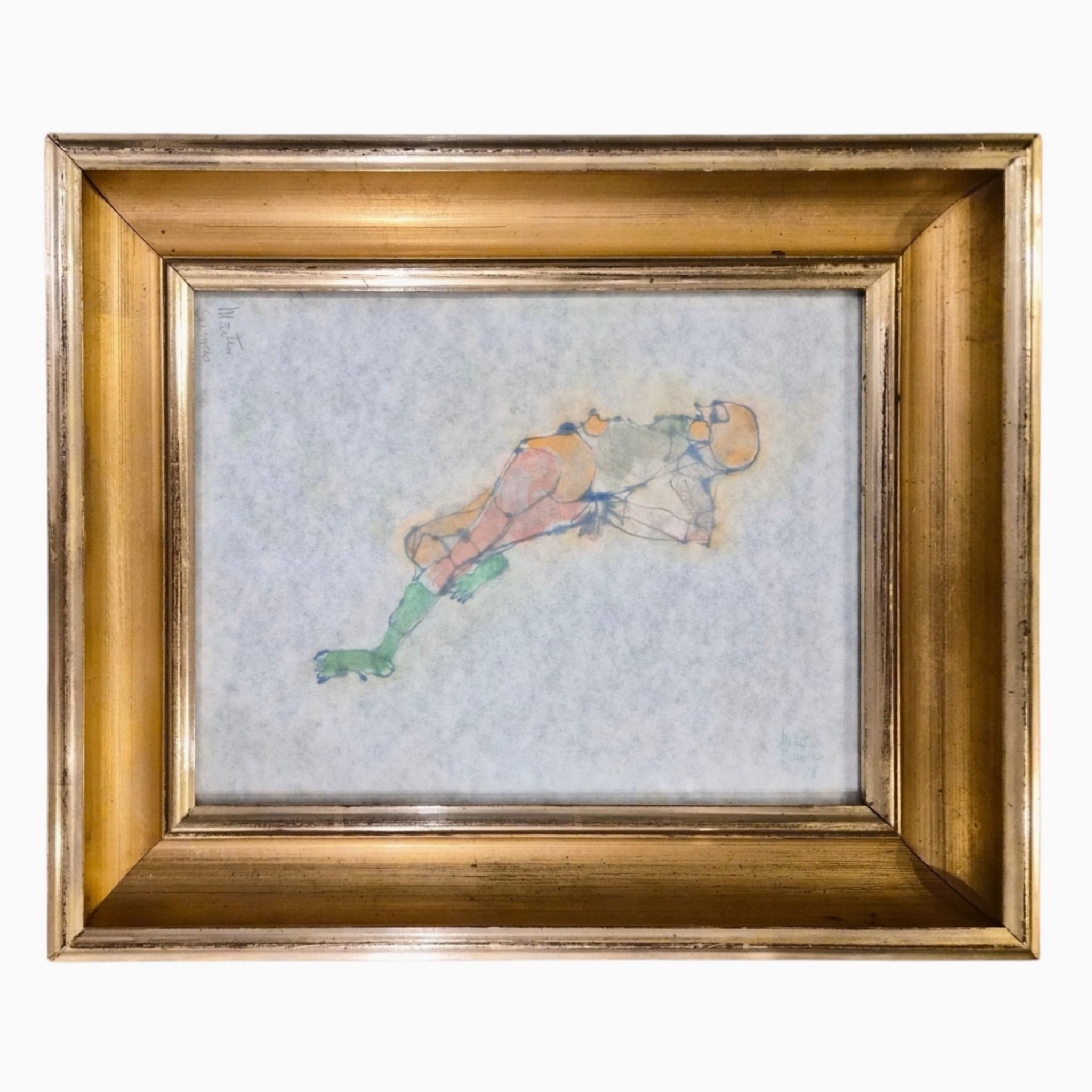 Martin Sumers Non-Directional Figurative Painting in Antique Gilt Wood Frame