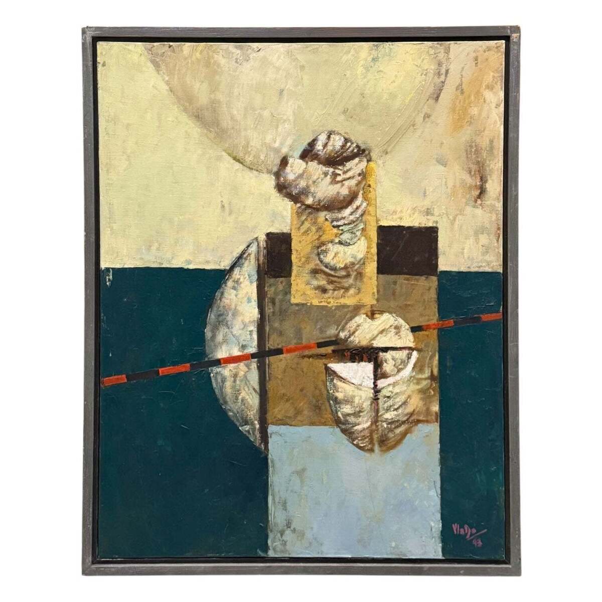 1993 Abstract in Textural Teal and Cream