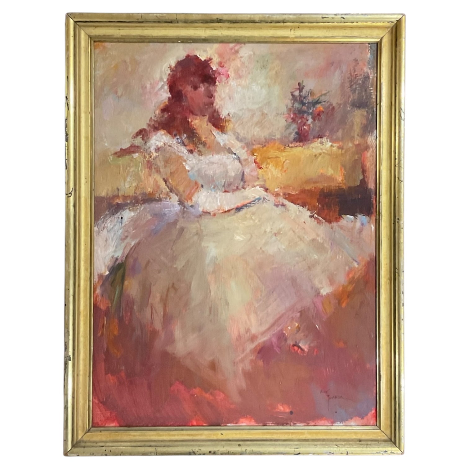 Ethereal Painting of a Red Headed Woman in 19th century Gilt Wood Frame