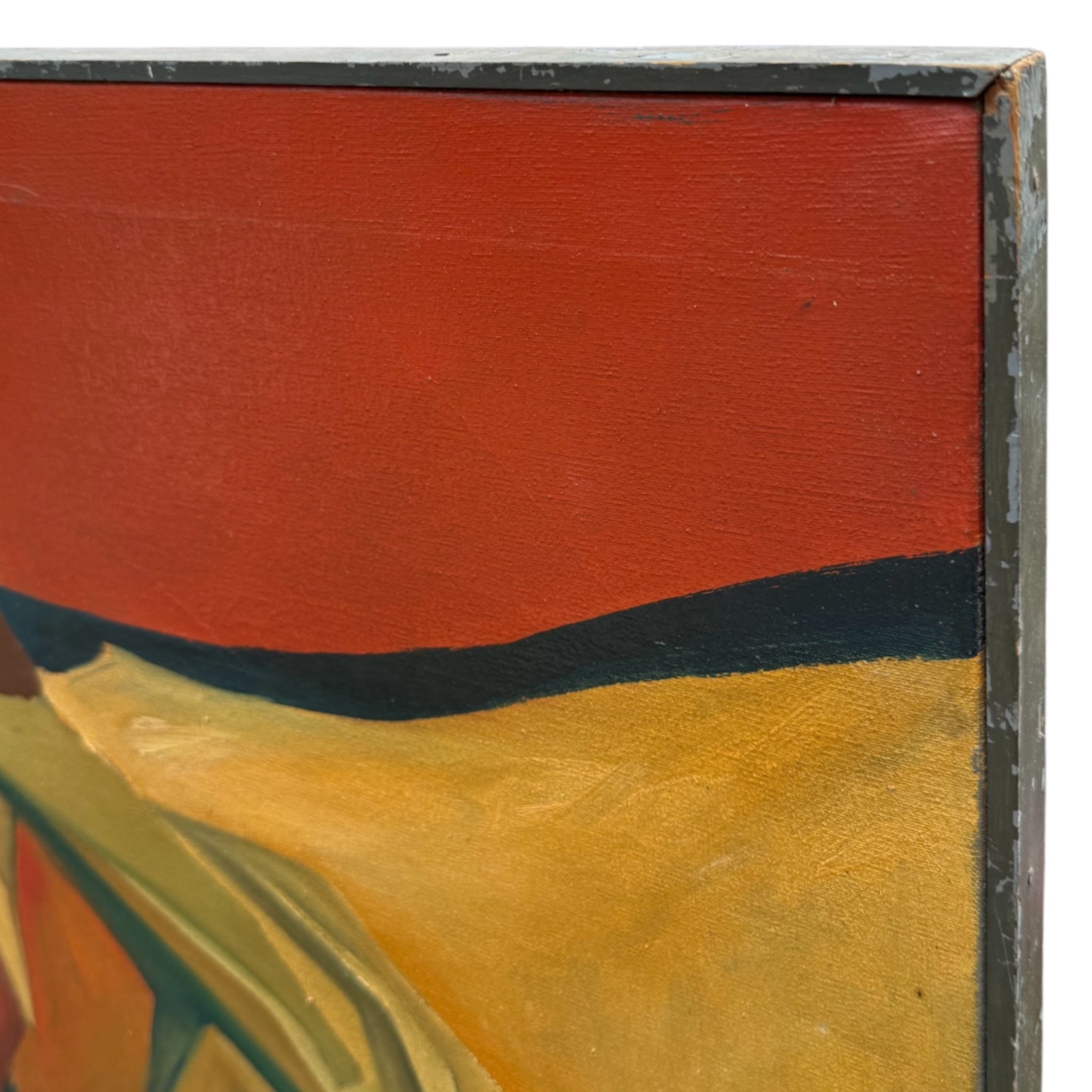 Monumental Mid Century Abstracted Landscape "Red Horizon" in Original Frame