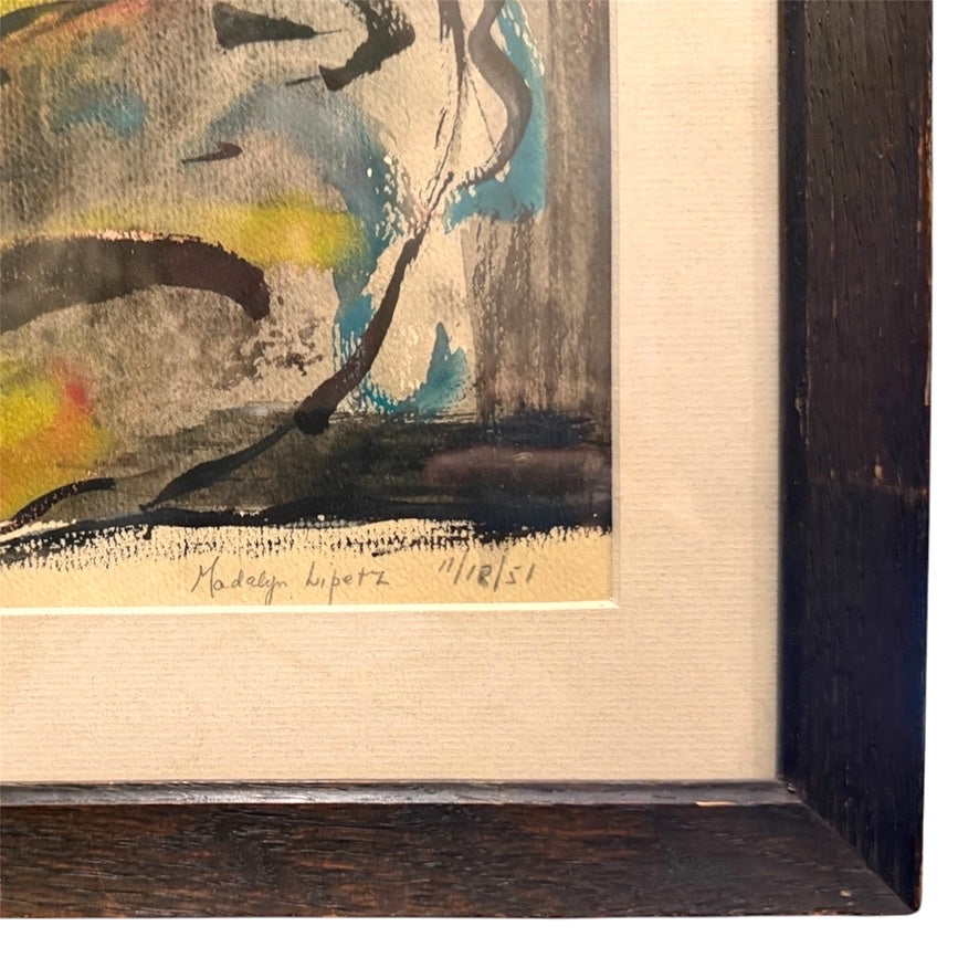 Reclining Figure with Guitar in Original Vintage Wood Frame