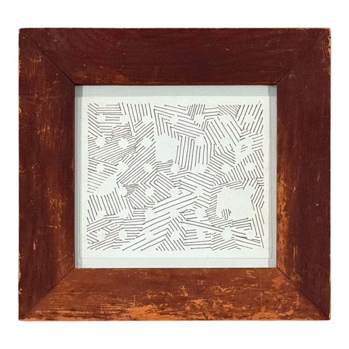 Ink on Paper Pattern Drawing in Vintage Wood Frame